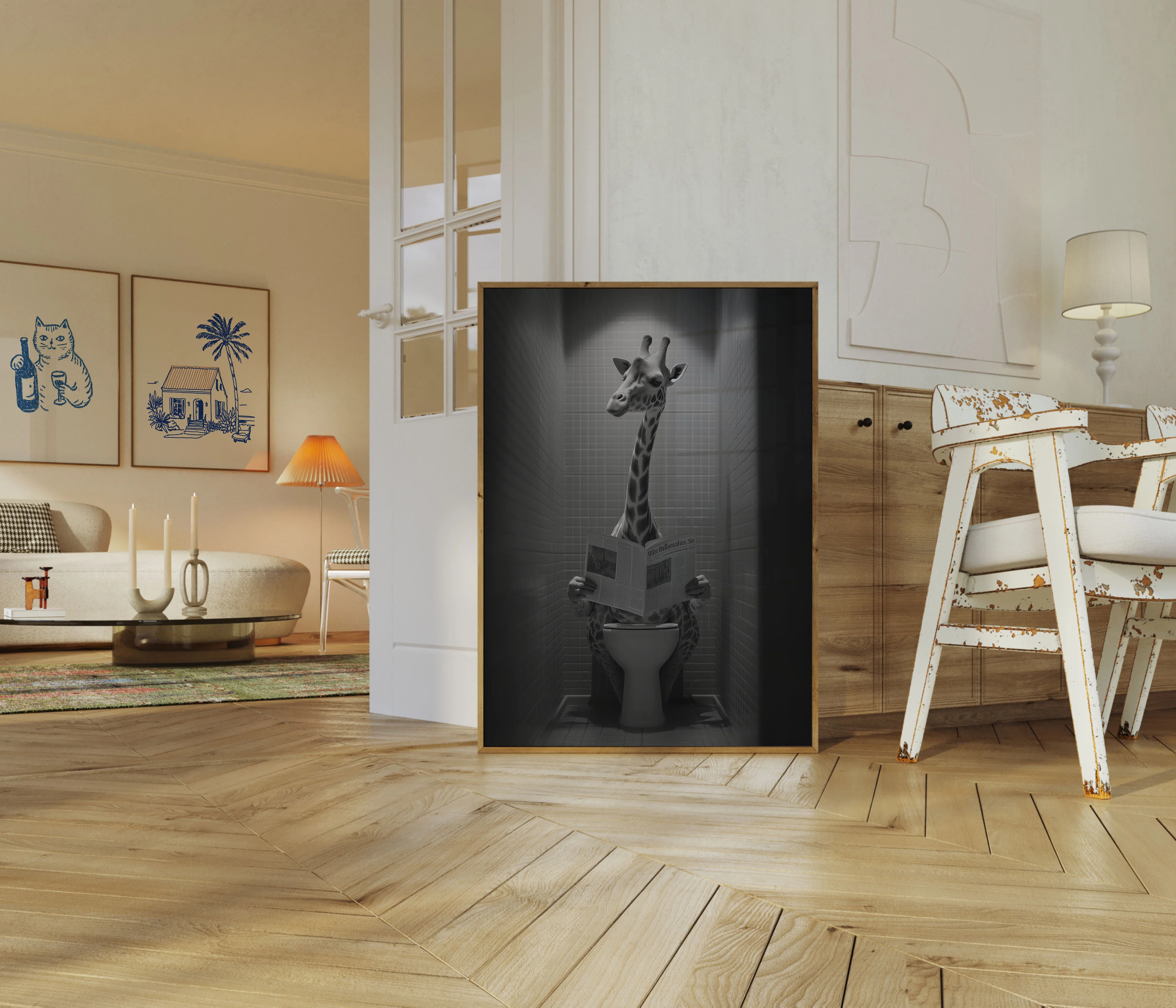 Giraffe Reading Bathroom Poster - Image 5
