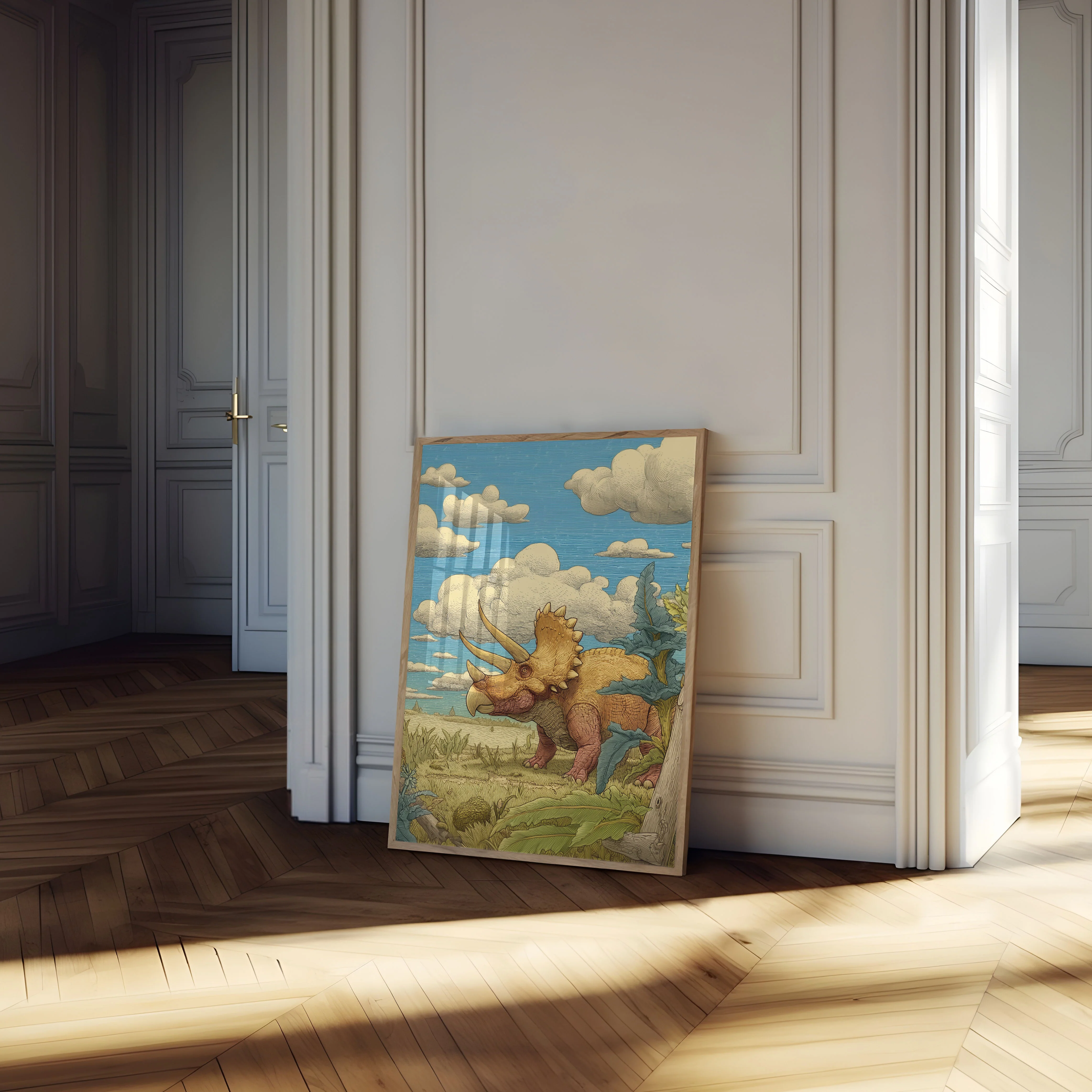 Golden Triceratops Prehistoric Landscape Poster - Image 4